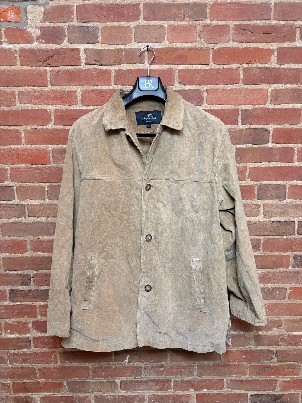 Vintage Newport Harbor Men’s Light Tan Suede Jacket Button Up Tailored XL